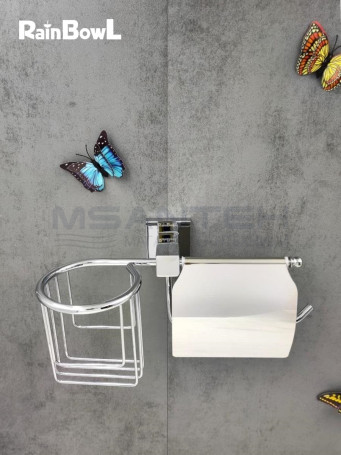 Бумагодержатель Rainbowl 2730-1 CUBE для ванной с подставкой для дезодоранта настенный хром