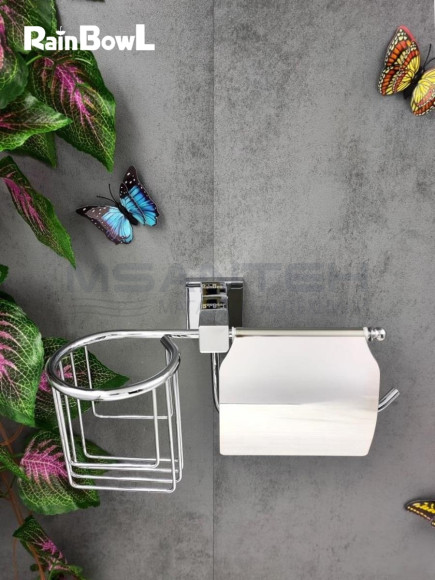 Бумагодержатель Rainbowl 2730-1 CUBE для ванной с подставкой для дезодоранта настенный хром