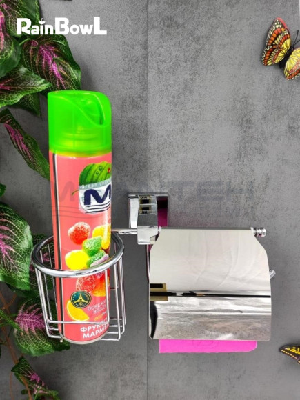 Бумагодержатель Rainbowl 2730-1 CUBE для ванной с подставкой для дезодоранта настенный хром