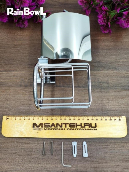 Бумагодержатель Rainbowl 2730-1 CUBE для ванной с подставкой для дезодоранта настенный хром