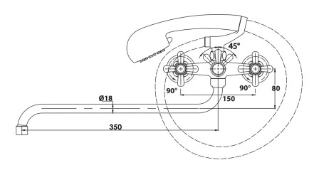 Смеситель KAISER 11055 Carlson для ванны (аэр..6312, дивер. art 55, излив 7232, отраж. 0323)