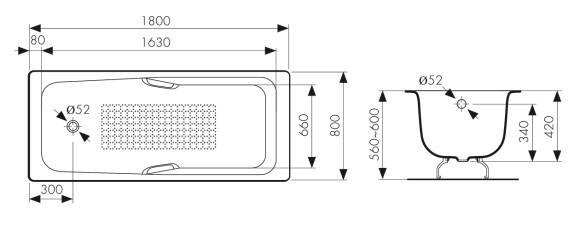 КВ-1502 Ванна KAISER чугунная с латунными ручками