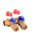 Коллектор WM м/п 3/4" х 16 х 2 вых. универсальный (кр+син ручки) Коллектор WM м/п 3/4" х 16 х 2 вых. универсальный (кр+син ручки)