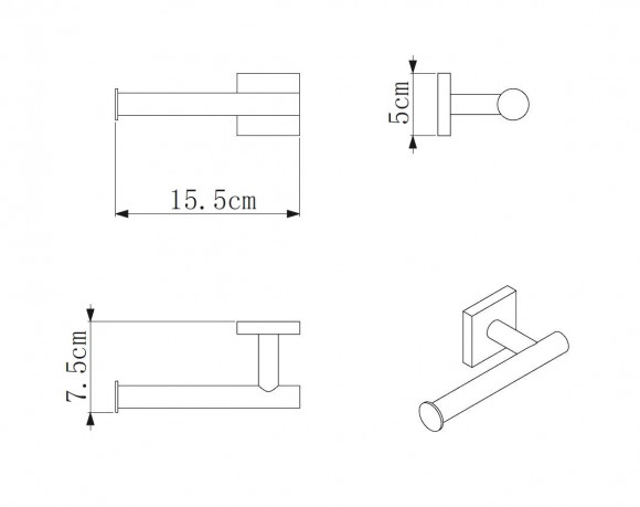 Бумагодержатель Rainbowl 2741-1BP CUBE для ванной без крышки настенный черный матовый