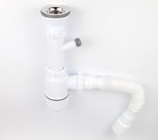 Сифон VIKO VS-112 1-1/2"xØ40 с решёт. Ø70мм из нерж., с отводом для стир. машин. c гофротр. Ø40/50, 800мм