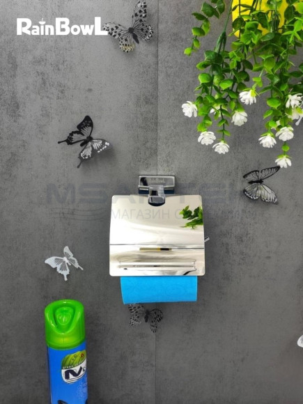 Бумагодержатель Rainbowl 2742 CUBE для ванной с крышкой настенный хром