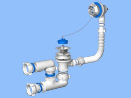Обвязка АНИ Пласт Е250 1-1/2", регулируемая  (сифон, выпуск, перелив, колено, сифон, клапан)