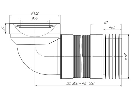 Удлинитель гибкий АНИ Пласт К719R для унитаза угол 90гр. (280-550мм)