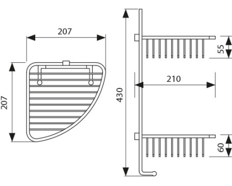 Полка KAISER KH-5071 настенная, угловая, 2-яруса, бронзовый 204*204*430*60