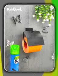 Бумагодержатель Rainbowl 2742-BP CUBE для ванной с крышкой настенный черный матовый