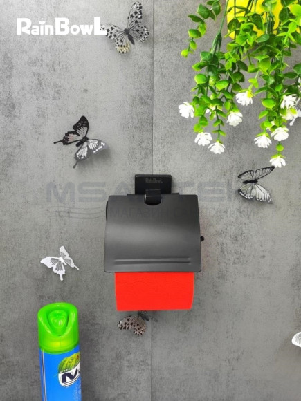 Бумагодержатель Rainbowl 2742-BP CUBE для ванной с крышкой настенный черный матовый