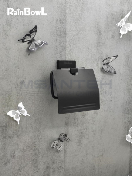 Бумагодержатель Rainbowl 2742-BP CUBE для ванной с крышкой настенный черный матовый
