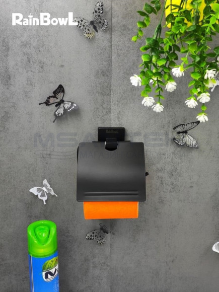 Бумагодержатель Rainbowl 2742-BP CUBE для ванной с крышкой настенный черный матовый