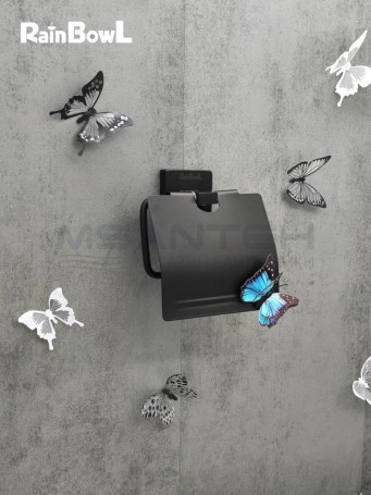 Бумагодержатель Rainbowl 2742-BP CUBE для ванной с крышкой настенный черный матовый