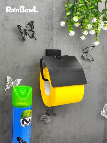 Бумагодержатель Rainbowl 2742-BP CUBE для ванной с крышкой настенный черный матовый