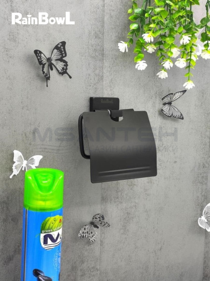 Бумагодержатель Rainbowl 2742-BP CUBE для ванной с крышкой настенный черный матовый