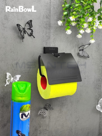 Бумагодержатель Rainbowl 2742-BP CUBE для ванной с крышкой настенный черный матовый