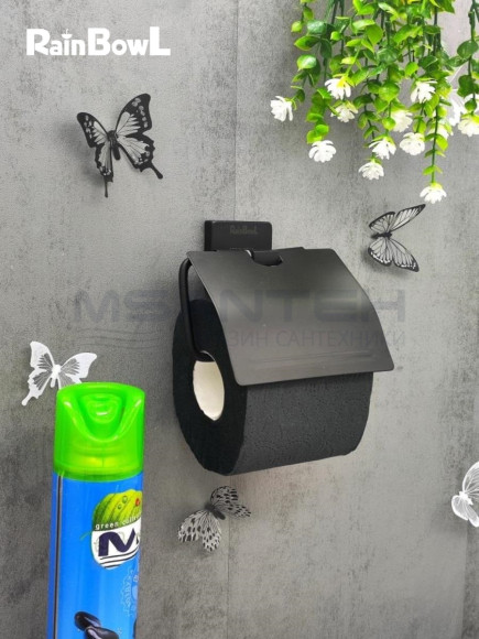 Бумагодержатель Rainbowl 2742-BP CUBE для ванной с крышкой настенный черный матовый