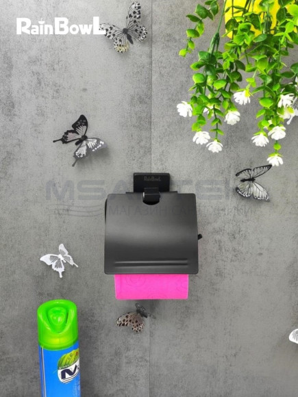 Бумагодержатель Rainbowl 2742-BP CUBE для ванной с крышкой настенный черный матовый