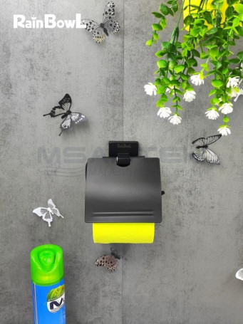 Бумагодержатель Rainbowl 2742-BP CUBE для ванной с крышкой настенный черный матовый