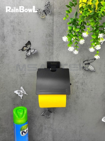 Бумагодержатель Rainbowl 2742-BP CUBE для ванной с крышкой настенный черный матовый