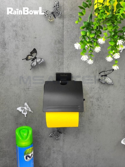 Бумагодержатель Rainbowl 2742-BP CUBE для ванной с крышкой настенный черный матовый