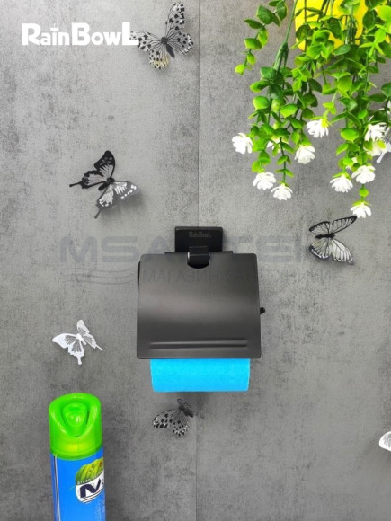 Бумагодержатель Rainbowl 2742-BP CUBE для ванной с крышкой настенный черный матовый