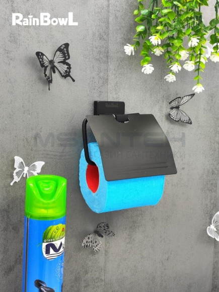 Бумагодержатель Rainbowl 2742-BP CUBE для ванной с крышкой настенный черный матовый