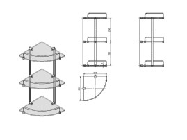 Полка Langberger стеклянная 3-х этажная угловая с ограничителем 70252