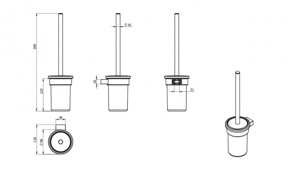 Ерш Langberger 28025A-BP подвесной к стене круглый черный стекло