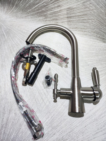 Уценка 1 Смеситель KAISER 31744-5 Vincent для кухни, с краном для питьевой воды, серебро