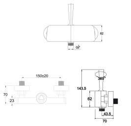 Смеситель KAISER 65077 Vista для душа, БЕЗ излива