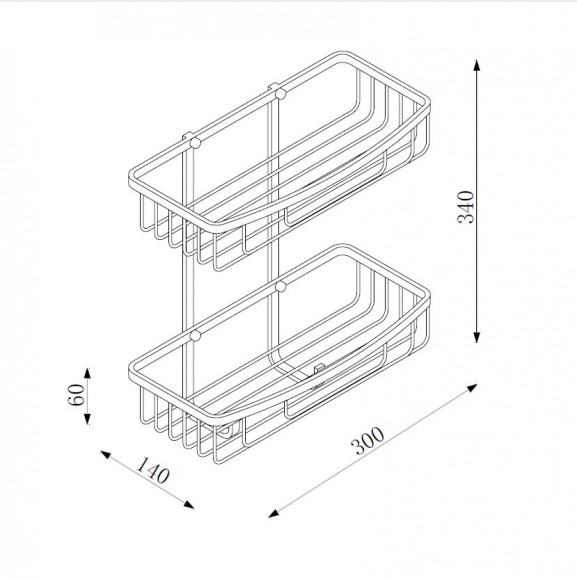 Полка Rainbowl FORA "STR" 2-этажная прямая хром (30*12/STR) глянцевый