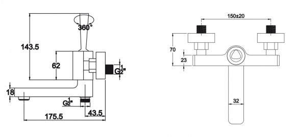 Смеситель KAISER 65122 Vista для ванны Смеситель KAISER 65122 Vista для ванны