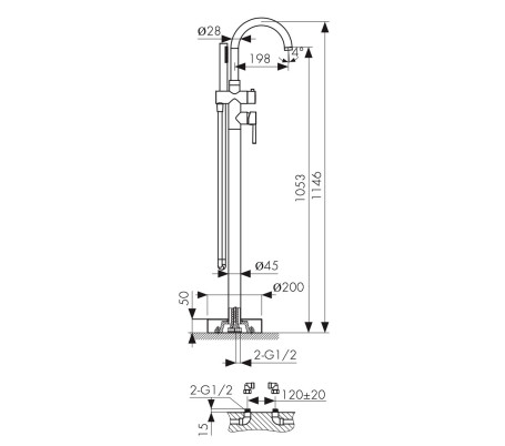 Смеситель KAISER 26282-2 Merkur напольный для ванны, чёрный матовый