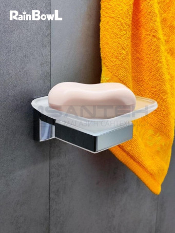Мыльница Rainbowl CUBE для ванной 2785-1 квадратная настенная стекло хром