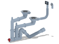 Сифон АНИ Пласт F3545SA15 двойной 3 1/2"*40 смещ. с отводом круг. и прямоуг. переливом с г/тр. 40х40/50