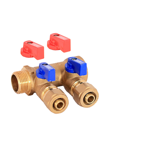 Коллектор TIM м/п 3/4" х 16 х 2 вых. универсальный (кр+син ручки)