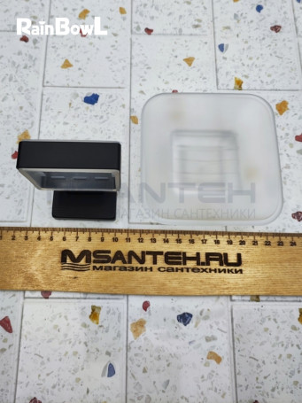 Мыльница Rainbowl CUBE для ванной 2785-1BP квадратная настенная стекло черная матовая