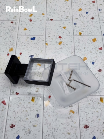 Мыльница Rainbowl CUBE для ванной 2785-1BP квадратная настенная стекло черная матовая