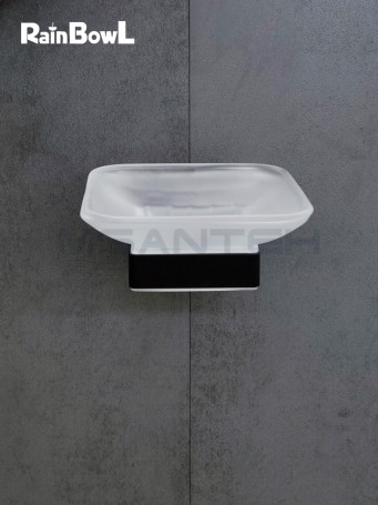 Мыльница Rainbowl CUBE для ванной 2785-1BP квадратная настенная стекло черная матовая