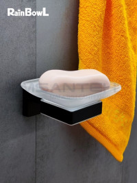 Мыльница Rainbowl CUBE для ванной 2785-1BP квадратная настенная стекло черная матовая