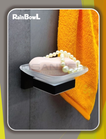 Мыльница Rainbowl CUBE для ванной 2785-1BP квадратная настенная стекло черная матовая