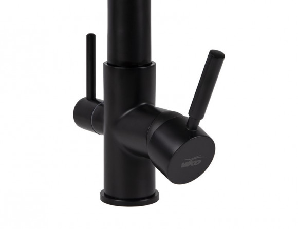 Смеситель для кухни с краном для питьевой воды VIKO V-5602 Ø35 с черным гибким изливом Black Matt (латунь)