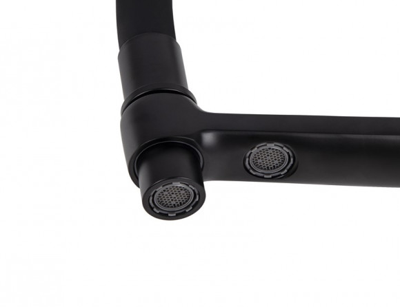 Смеситель для кухни с краном для питьевой воды VIKO V-5602 Ø35 с черным гибким изливом Black Matt (латунь)