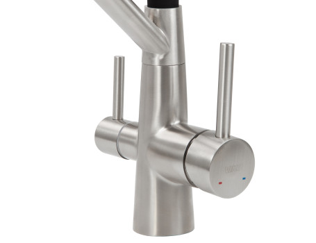 Смеситель для кухни под фильтр VIKO V-5852 с гибким изливом, нержавейка, картридж d35, серебро/черный