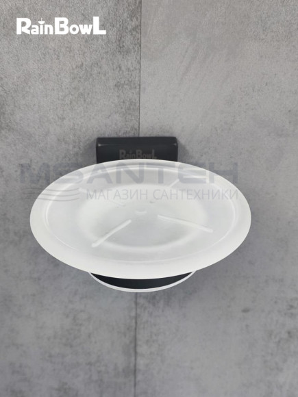 Мыльница Rainbowl CUBE для ванной 2785- BP настенная стекло чёрная матовая