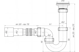 Сифон АНИ Пласт D0115 для умывальника трубный, 1 1/2x40, гофра, 40х40/50, нержавеющая сетка 