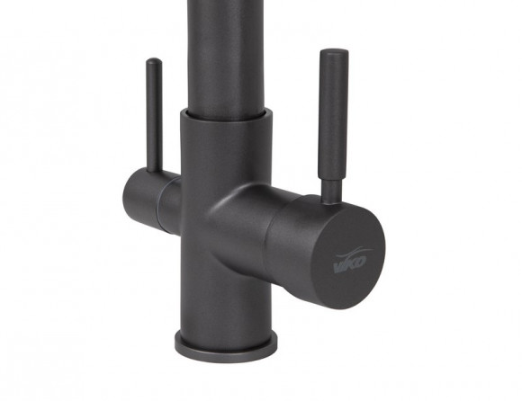 Смеситель для кухни с краном для питьевой воды VIKO V-5607 с черным гибким изливом Gunmetal (латунь) Ø35