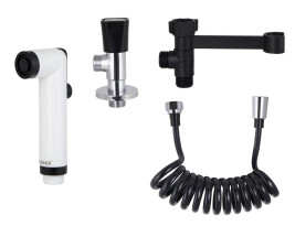 Гигиенический набор KAISER SH-354 для биде: лейка, шланг ПВХ, кронштейн, латунный угловой кран, Белый/чёрный